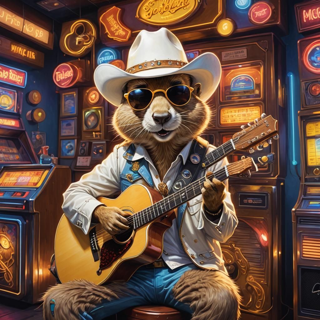 Gopher in Cowboy Hat on Jukebox, Digital Art