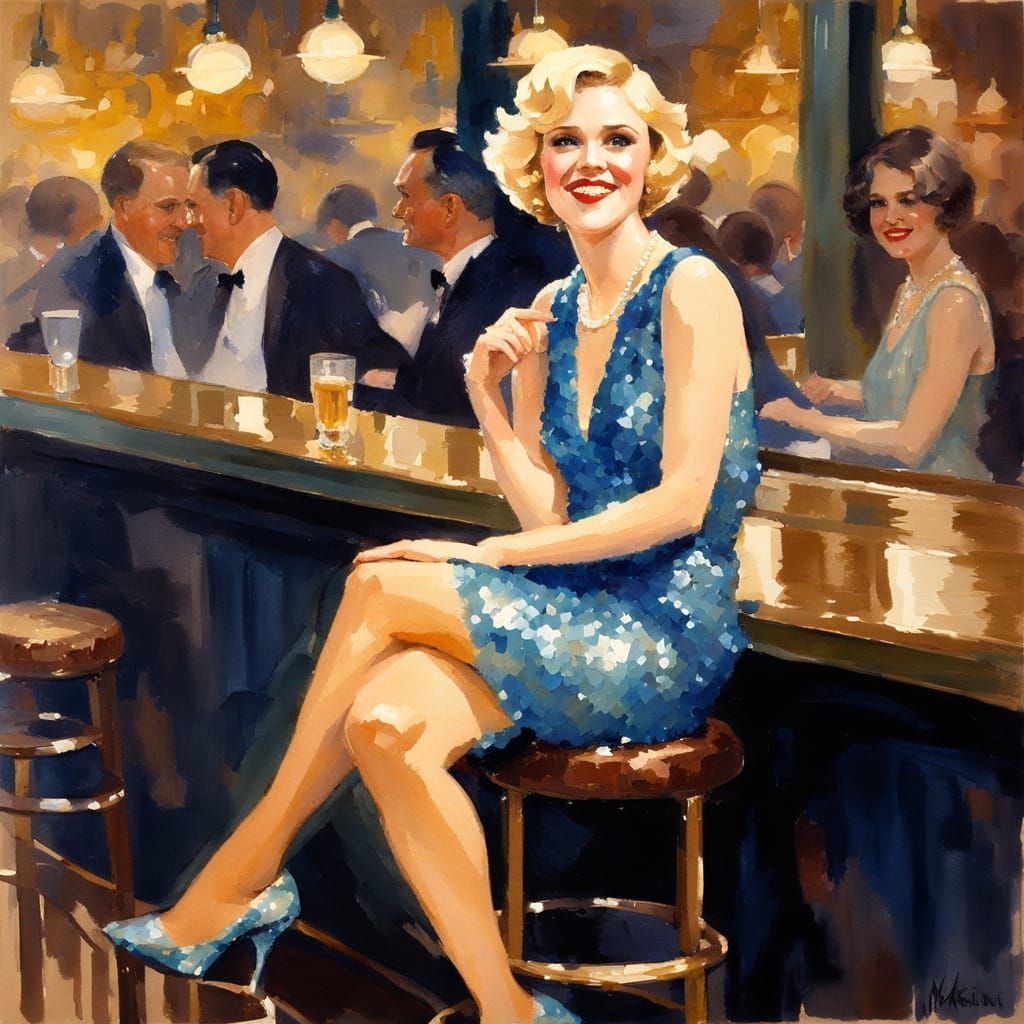 Glamorous Flapper Girl Relaxing in a Speakeasy