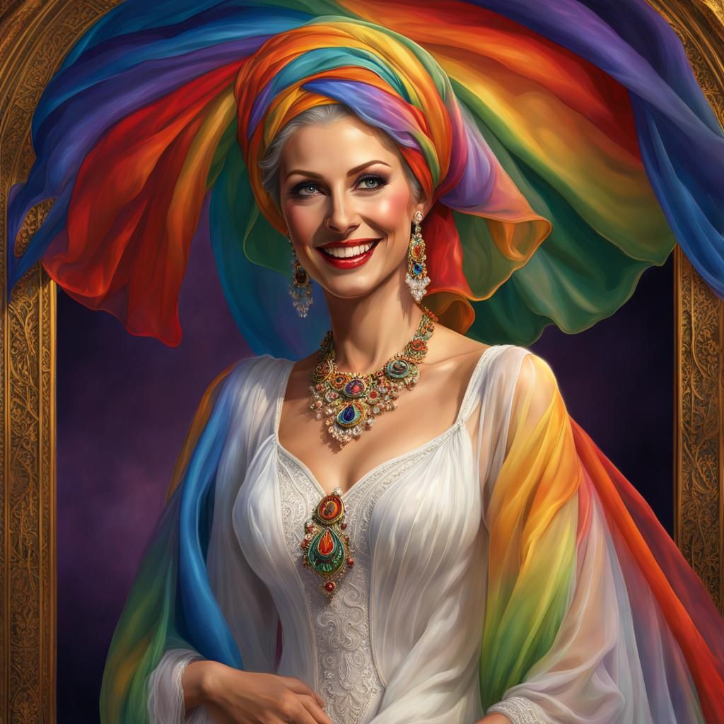 Glamorous Lady in Rainbow Nightdress: Fantasy Art