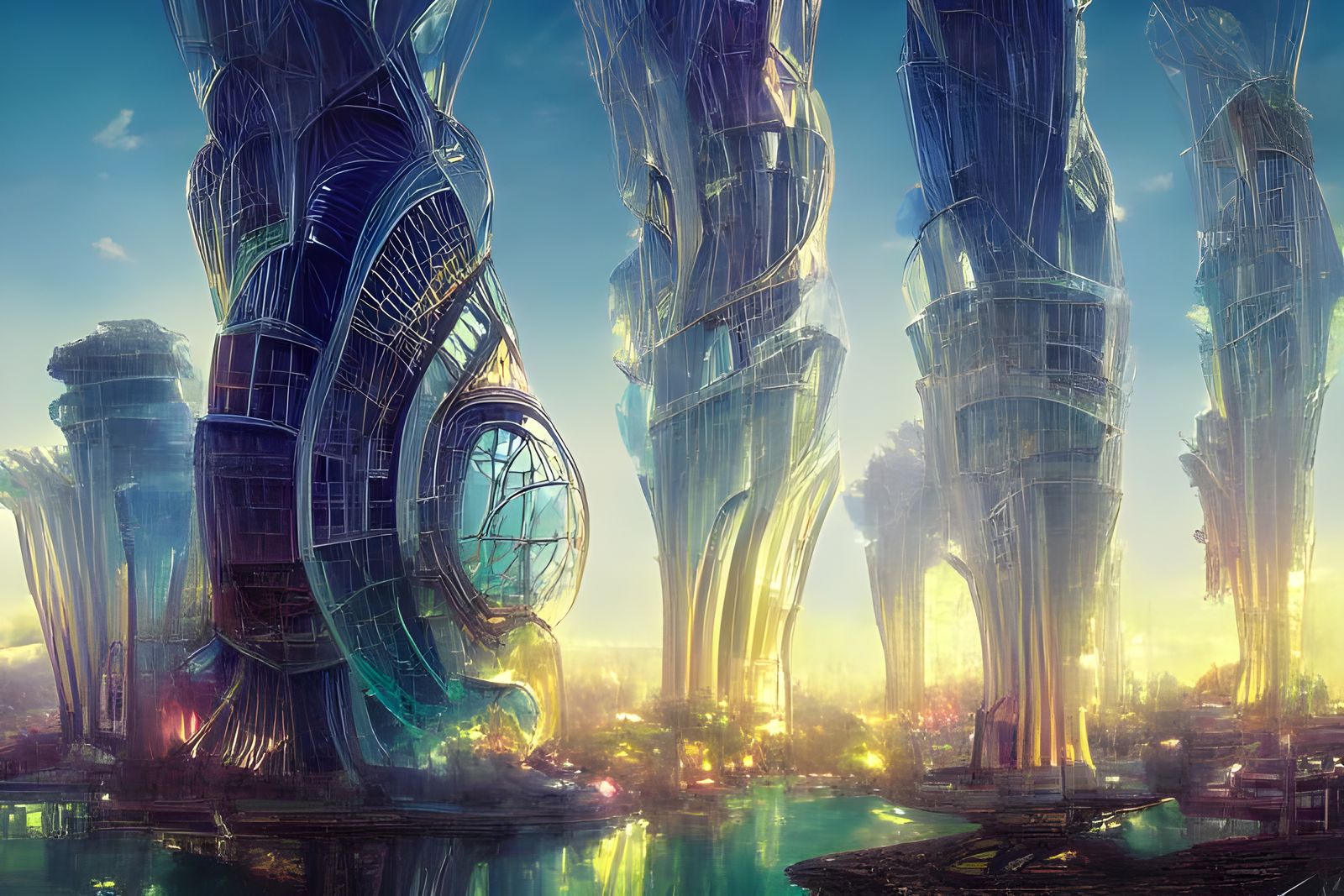 Futuristic Solarpunk City of Glass Towers