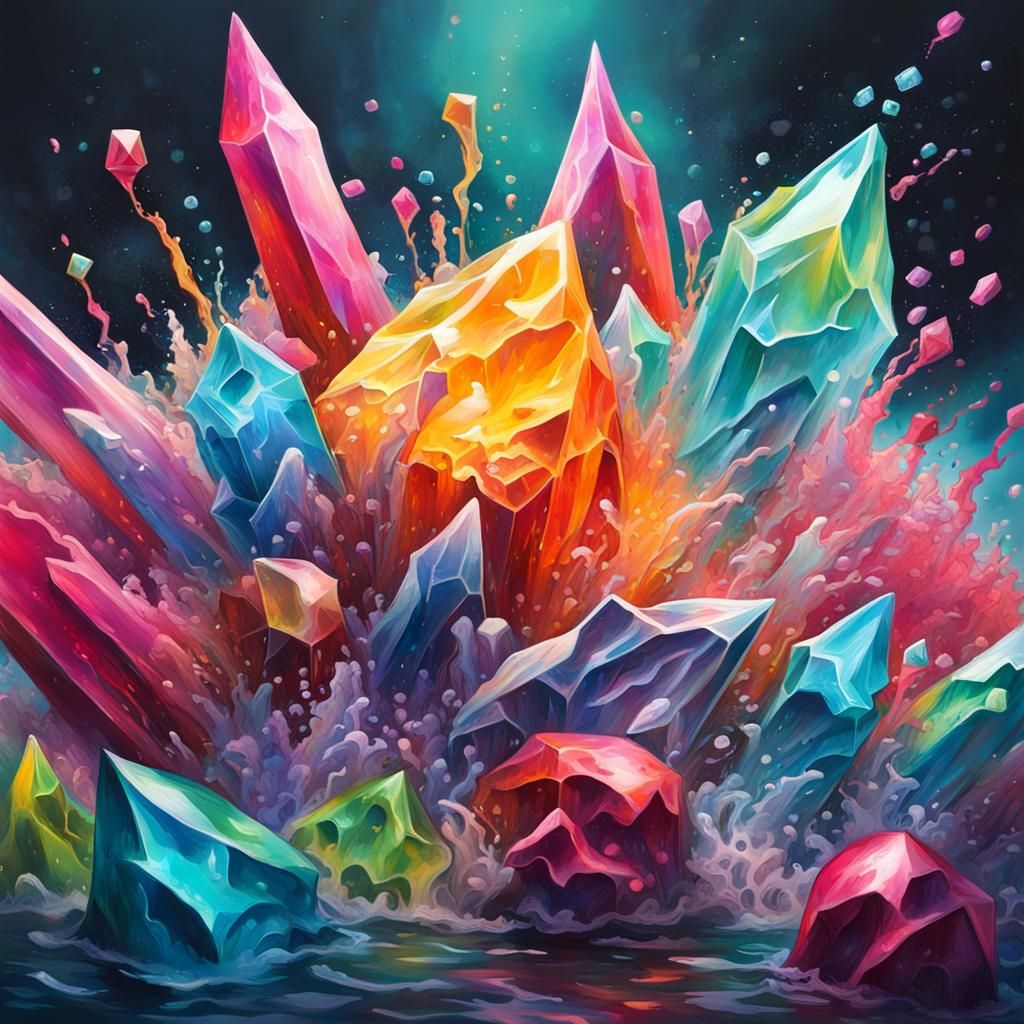 Glowing Ocean Crystals in Graffiti Art Style