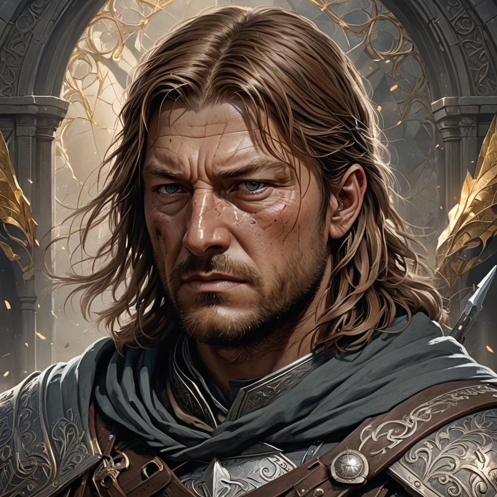 Valiant Gondorian Warrior Portrait in Hyperdetailed Style