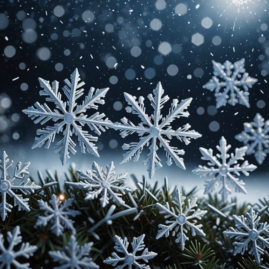 Detailed Snowflakes Falling in Winter Night Cinematic Scene