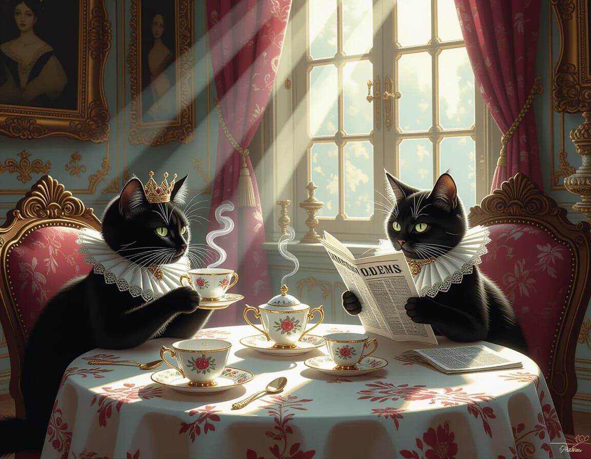 Cats at a Lavish Victorian Tea Party, Fantasy Concept Art