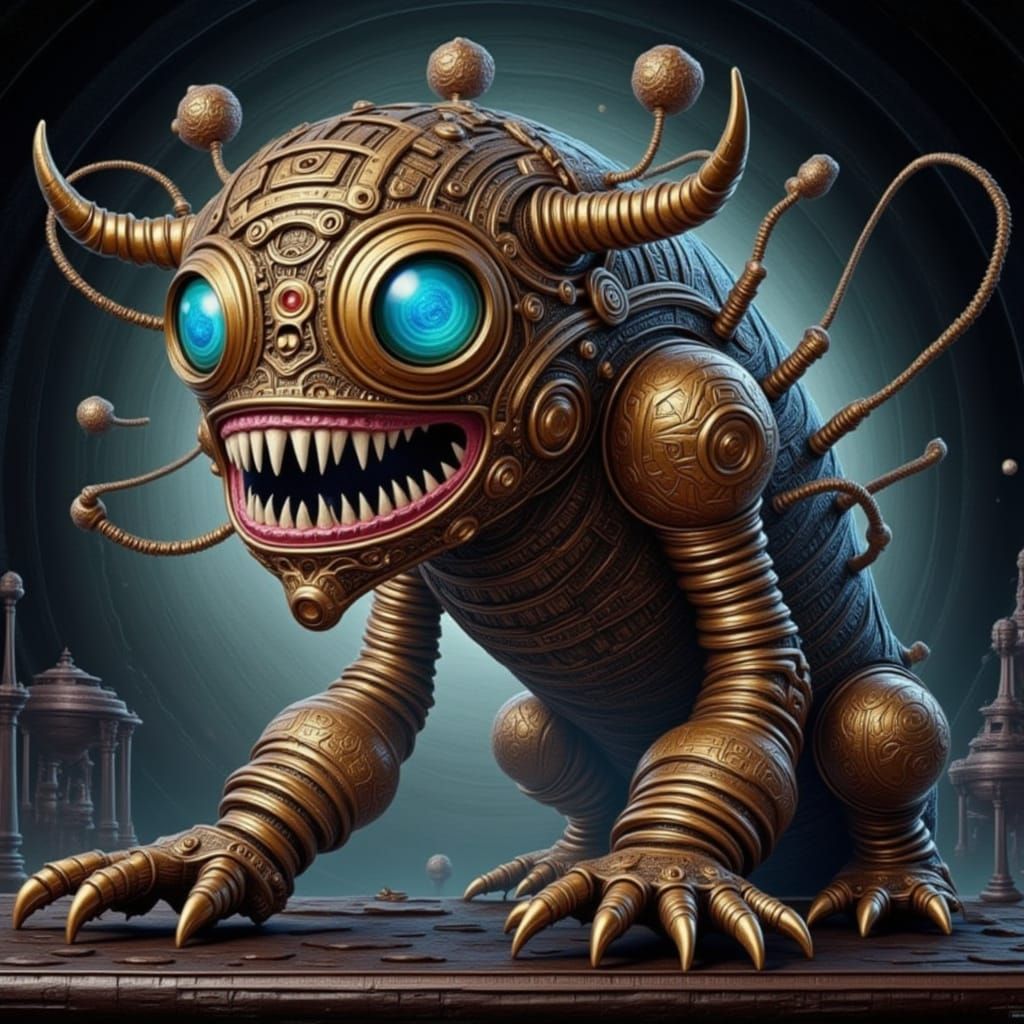 Steampunk Mechanical Insect Creature with Escher Vibes