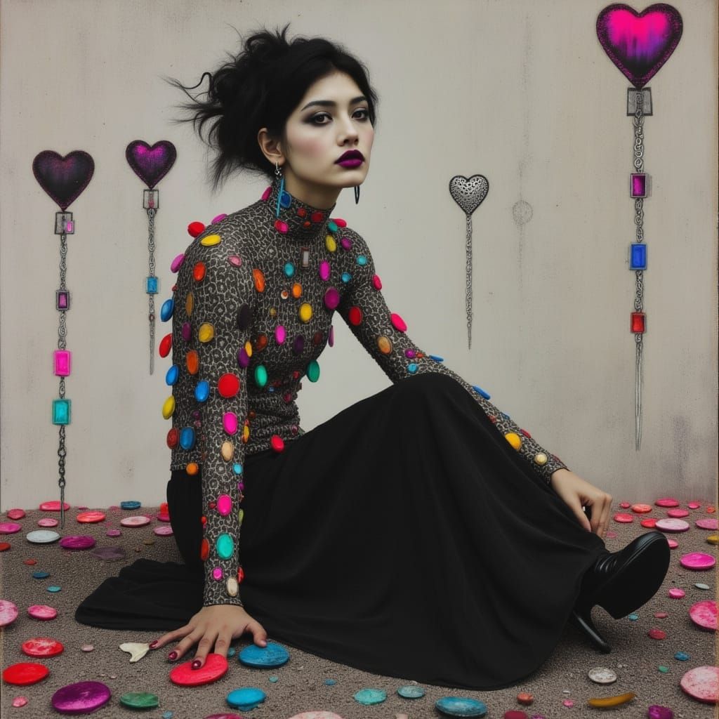 Goth-Romantic Woman in Jewel Top and Maxi Skirt