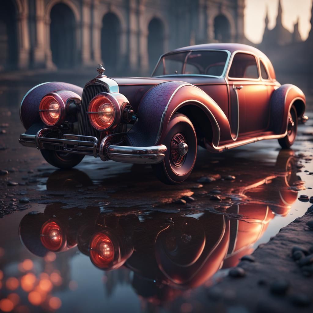 Glass Car: Detailed Matte Painting in Deep Color