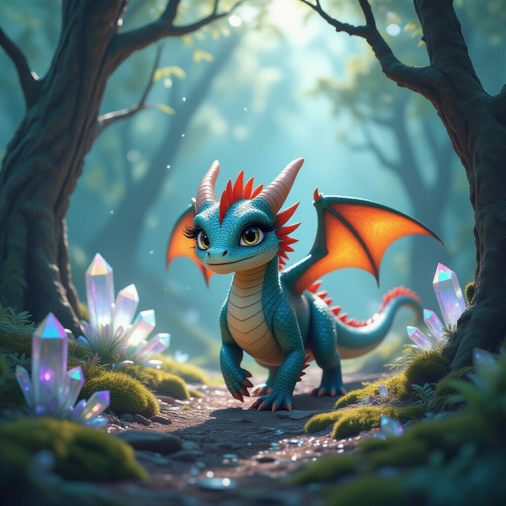 Colorful Dragon in Crystal Forest Cinematic Film Still