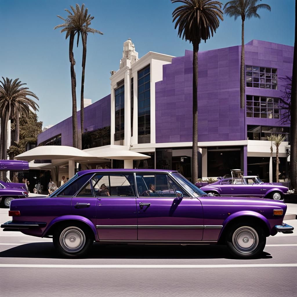 Purple 1970s Car on Rodeo Drive, L.A.