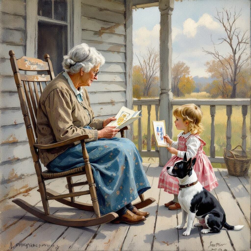 Grandmother and Granddaughter in Impressionist Watercolor