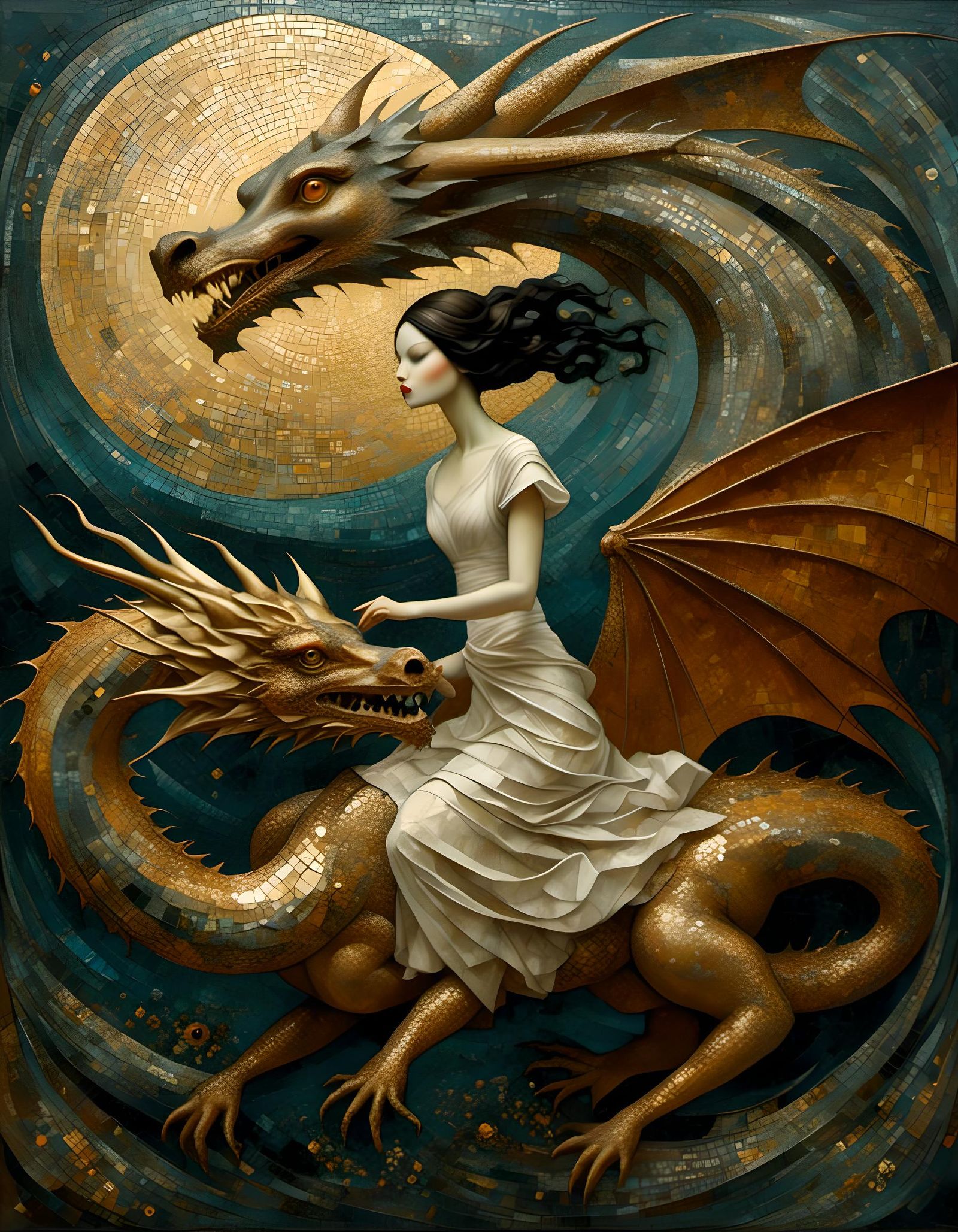 Mosaic Dragon Rider in Macabre Style