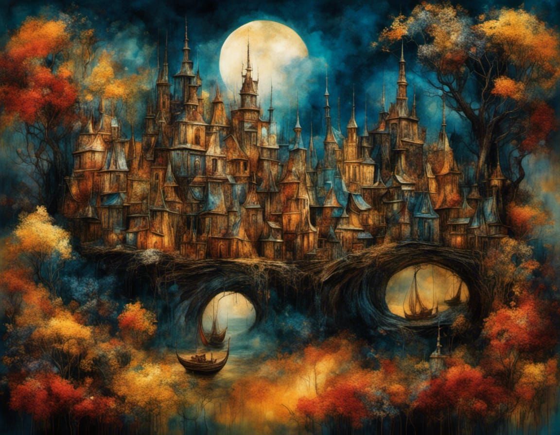 Surreal Dark Dreamscape with Abstract Forms