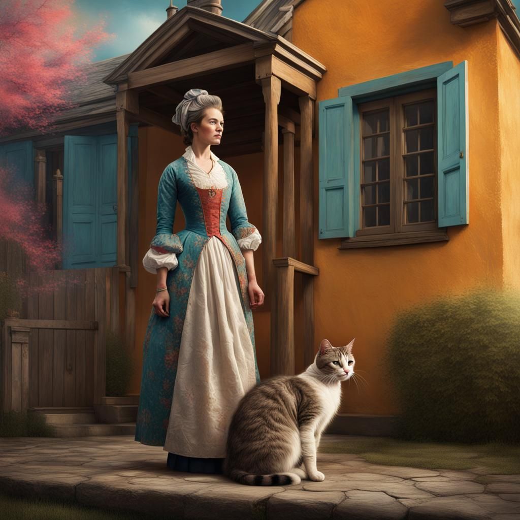 Colonial Woman and her Cat