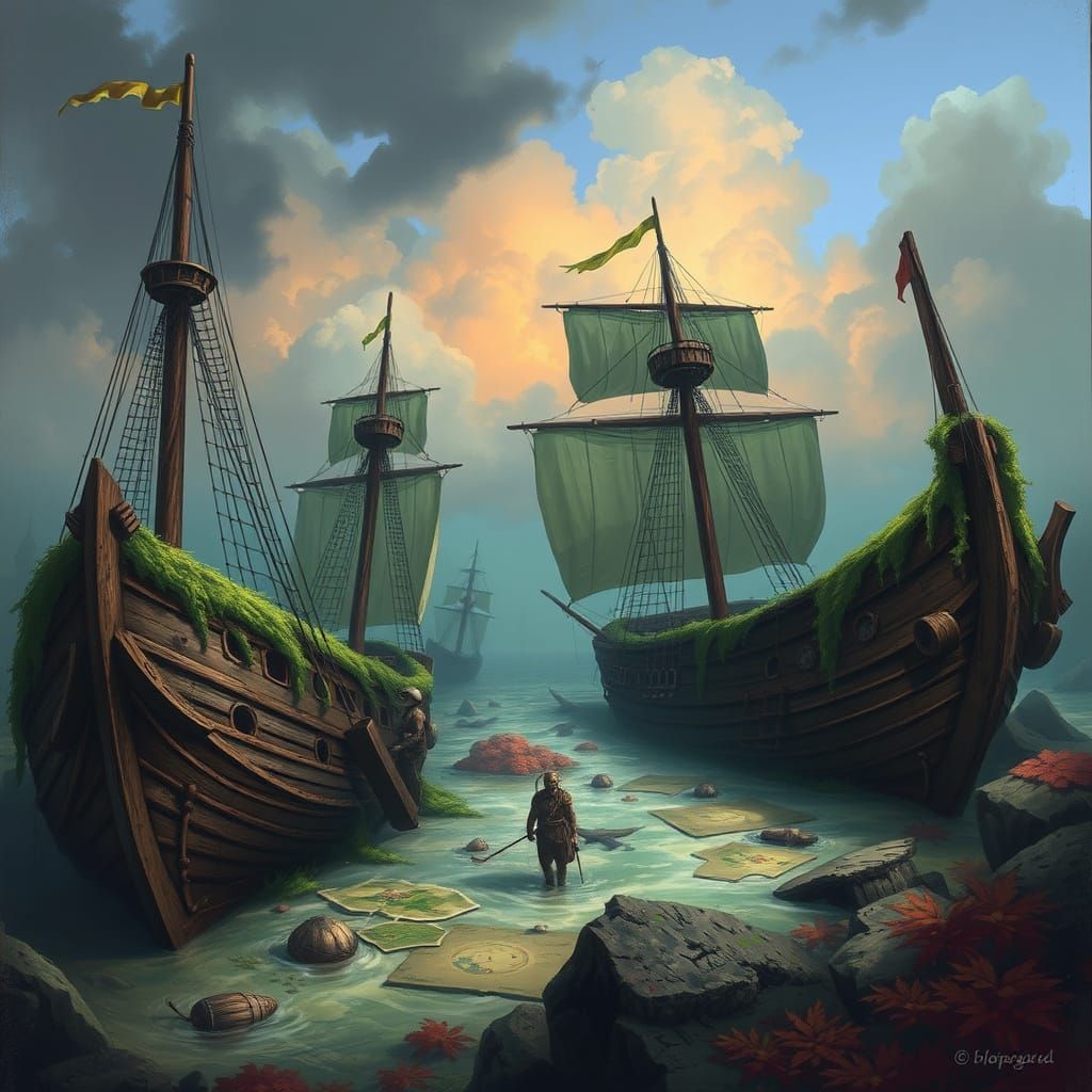 Sunken Yokudan Galleons in a Kelp-Covered Reef