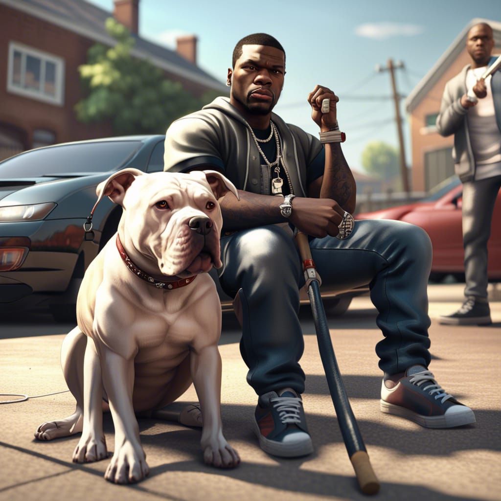 50 Cent With Pitbull in GTA V Style Render