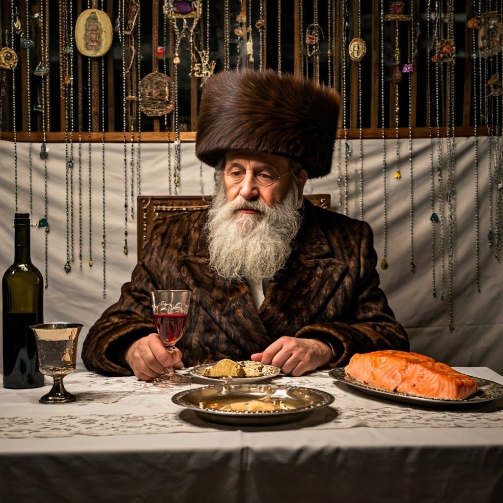 Festive Sukkah Feast with Elderly Hasidic Jew
