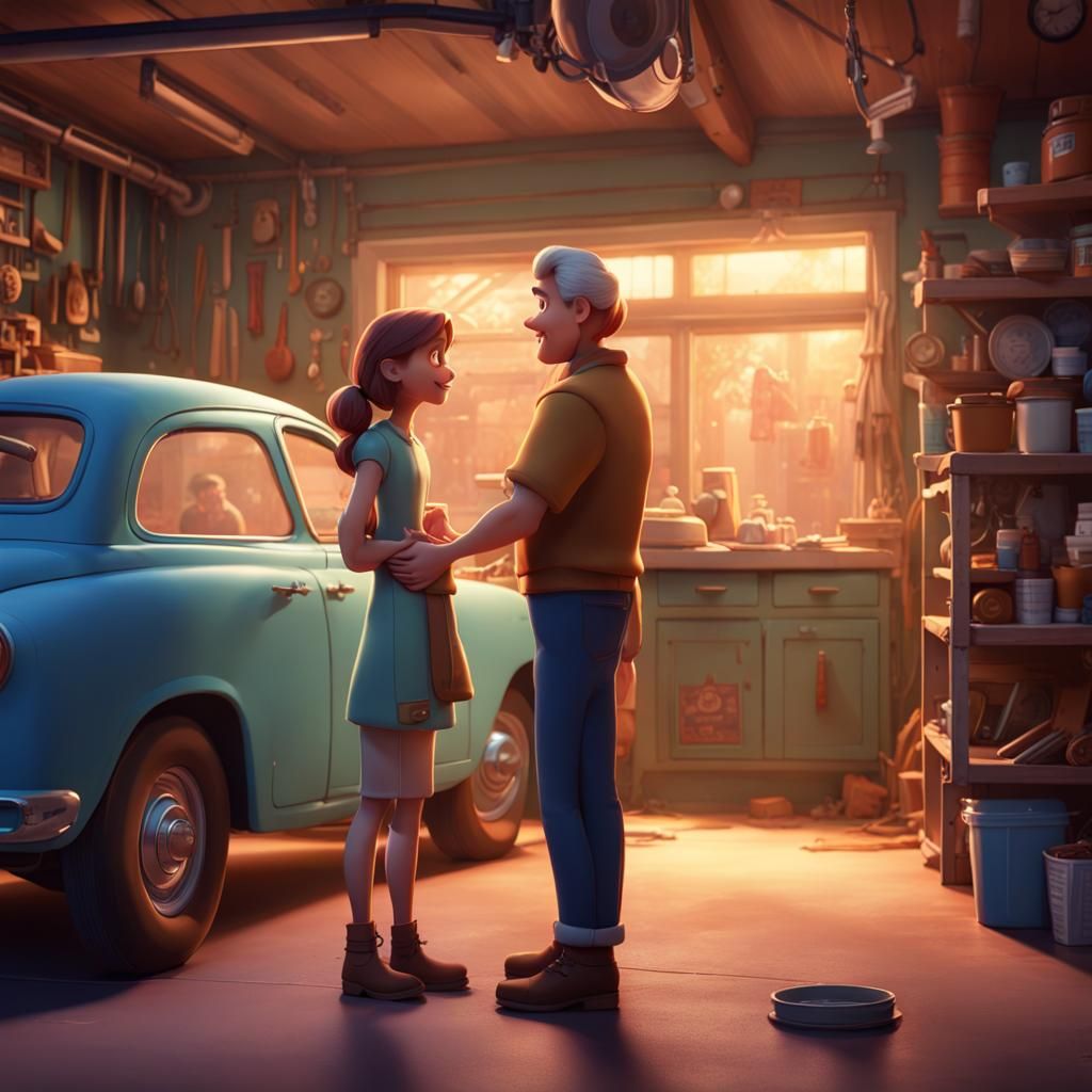 Father and Daughter Share Garage Moment: Pixar Style