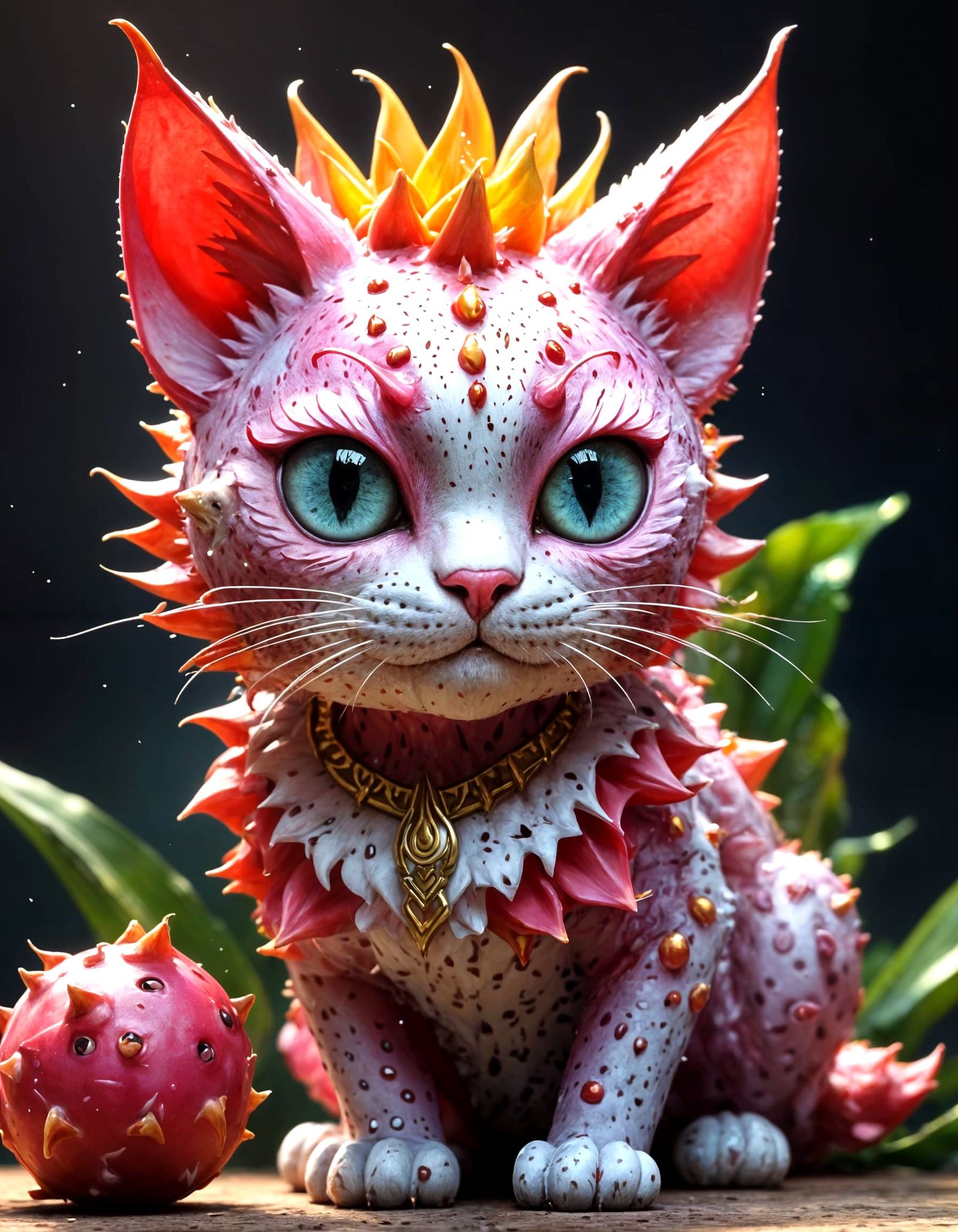 Whimsical Feline Dragonfruit in Magical Oil Illustration