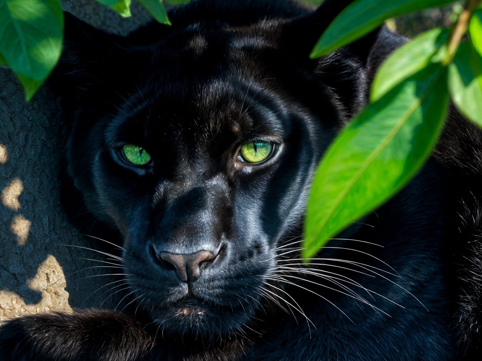 Realistic Black Panther with Piercing Green Eyes