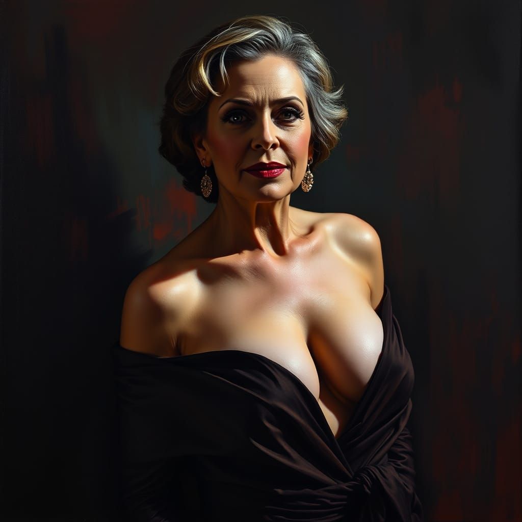 Elegant Woman in Dramatic Oil Painting Style