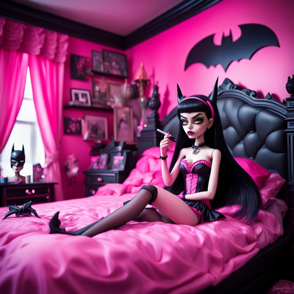 Batman and Draculaura in Girly Pink Bedroom