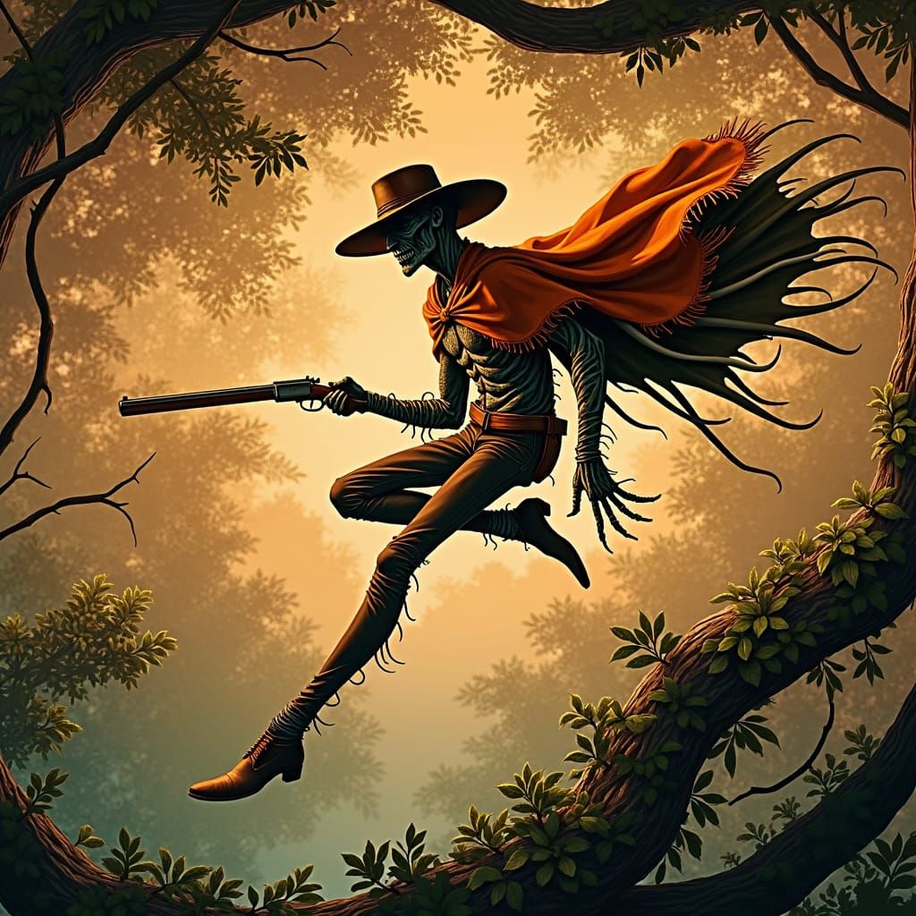 Supernatural Cowboy Leaps Through Rainforest Canopy