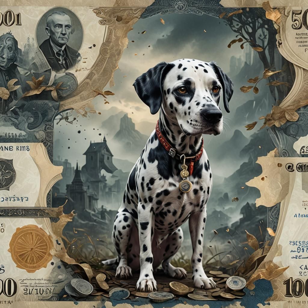 Dalmatian Dog Art Banknote in Detailed Matte Painting