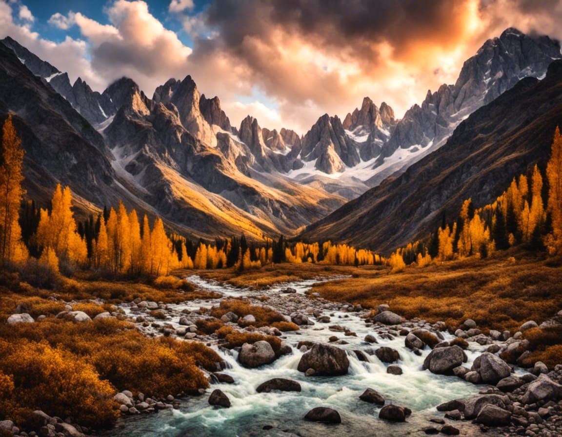 Swiss Alps Landscape with Stone Cabin in Impasto Style
