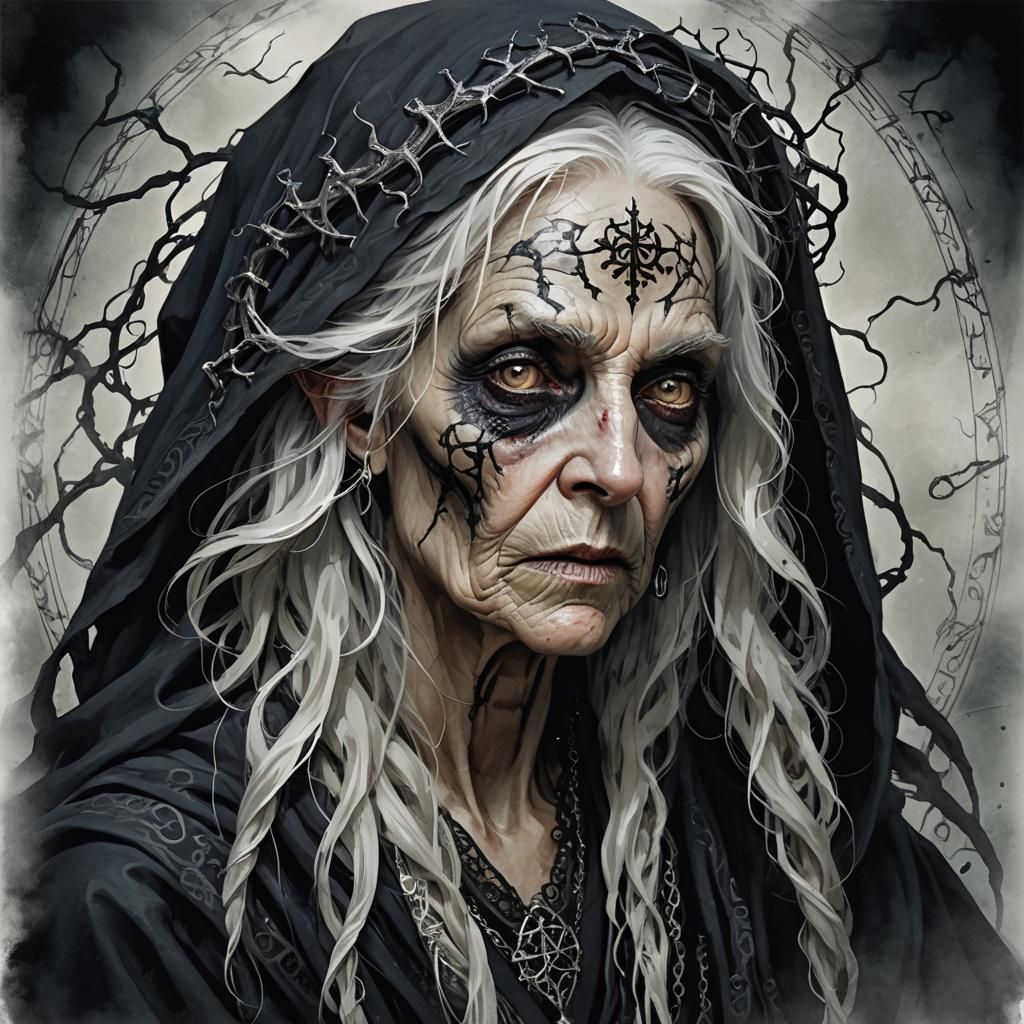 Old Hag with Runes: Detailed Matte Painting