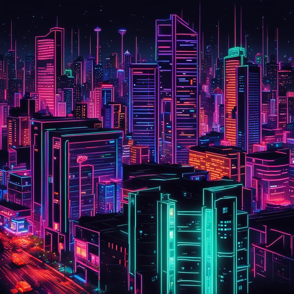 Night Cityscape with Neon Lights