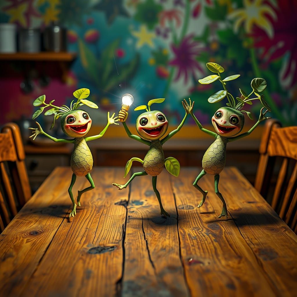 Magical Anthropomorphic Plants Dancing on Kitchen Table