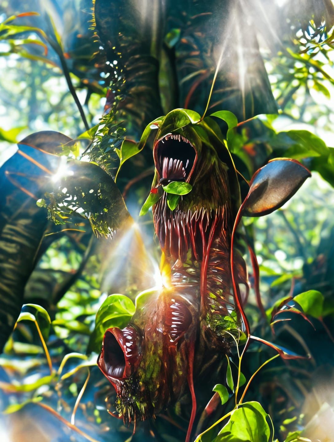 Colorful Anthropomorphic Carnivorous Plant in Jungle