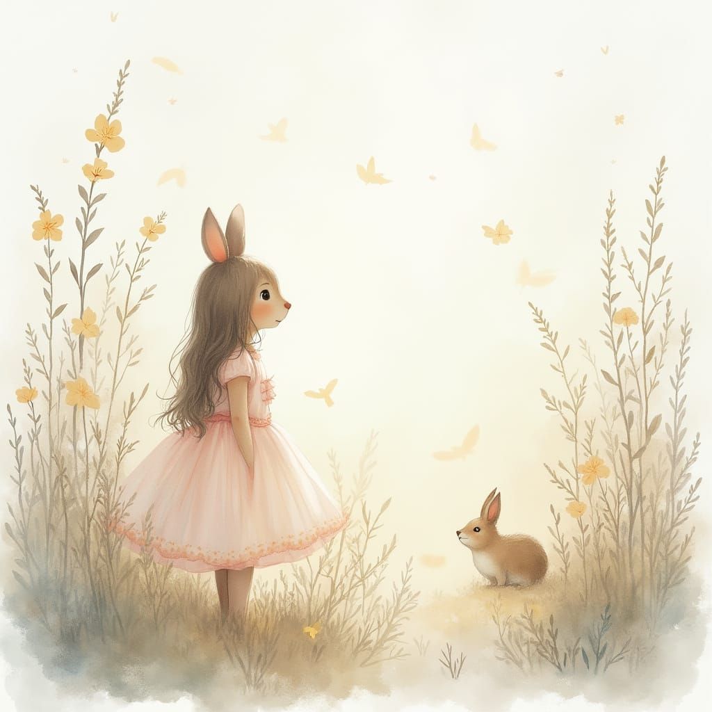 Dreamy Watercolor Scene in Soft Pastel Hues