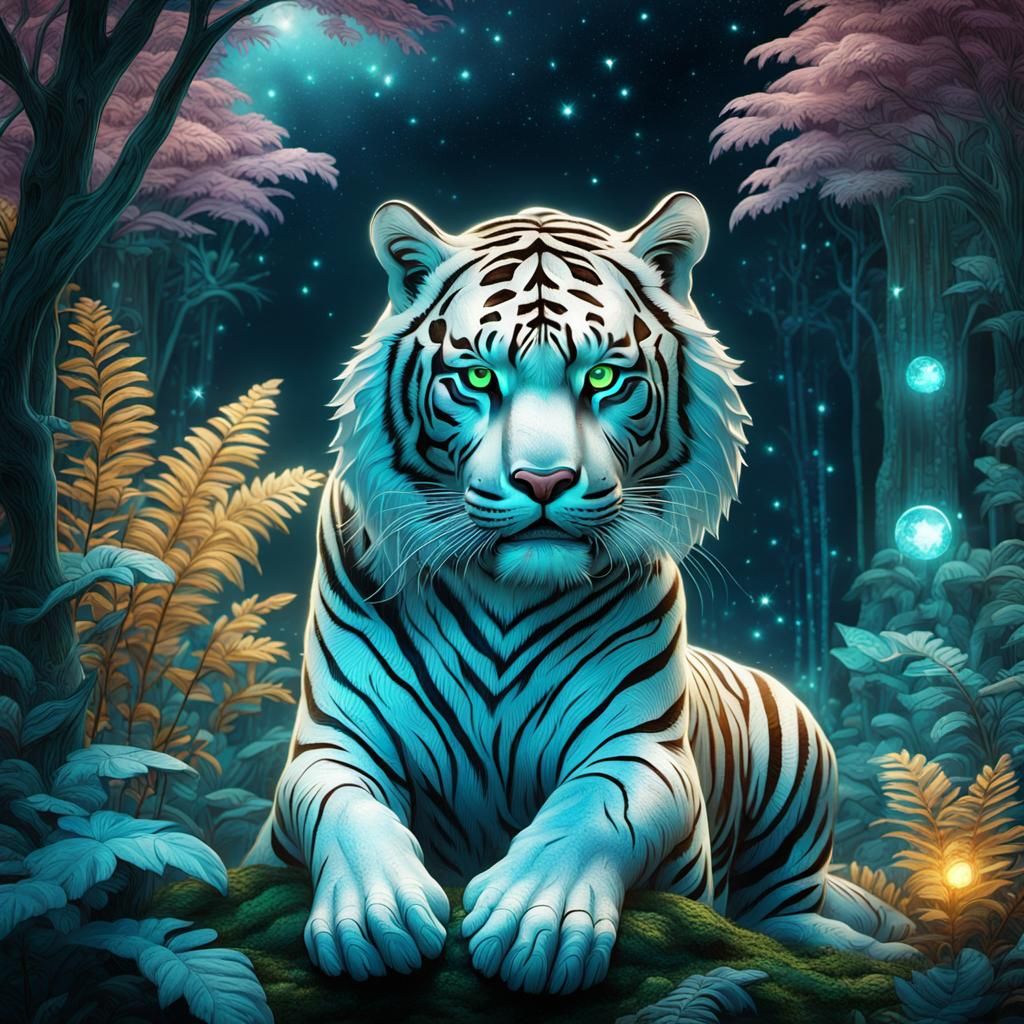 Luminous Tiger in Enchanted Forest