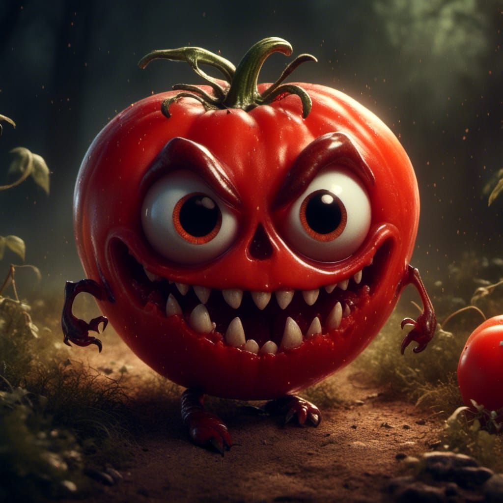 Cute Creepy Tomato with Evil Eyes Illustration