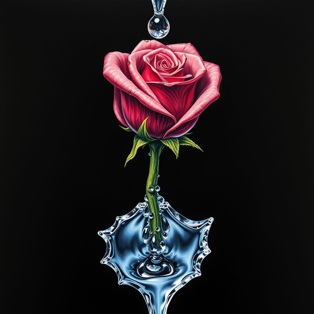 Melting Liquid and Rosebud with Cracking Ice