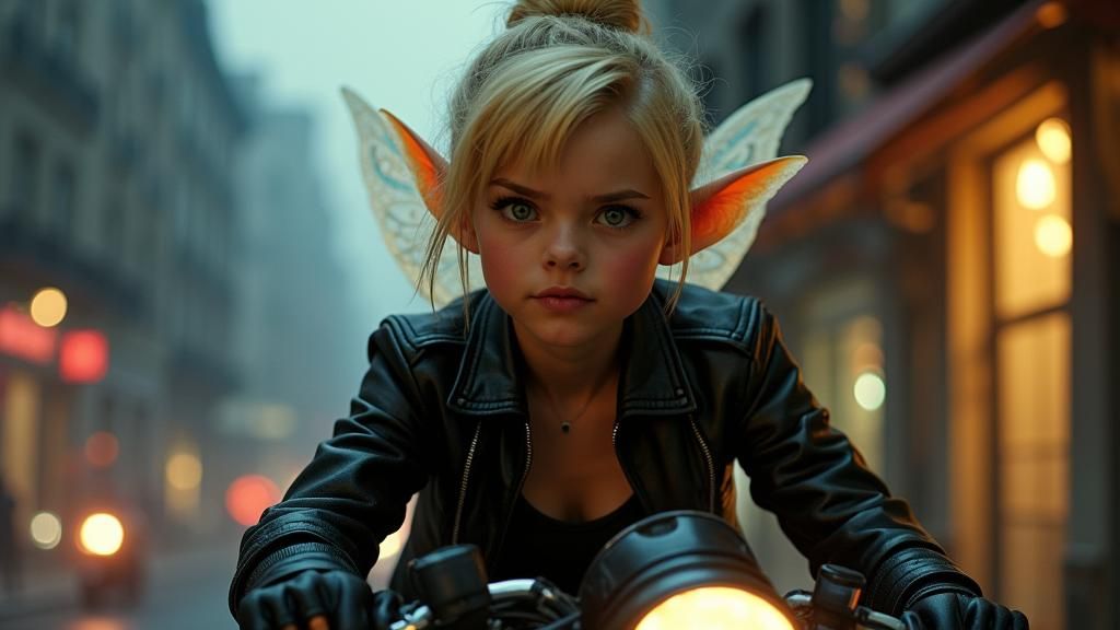 Tinkerbell as Trinity on Motorbike: Digital Portrait