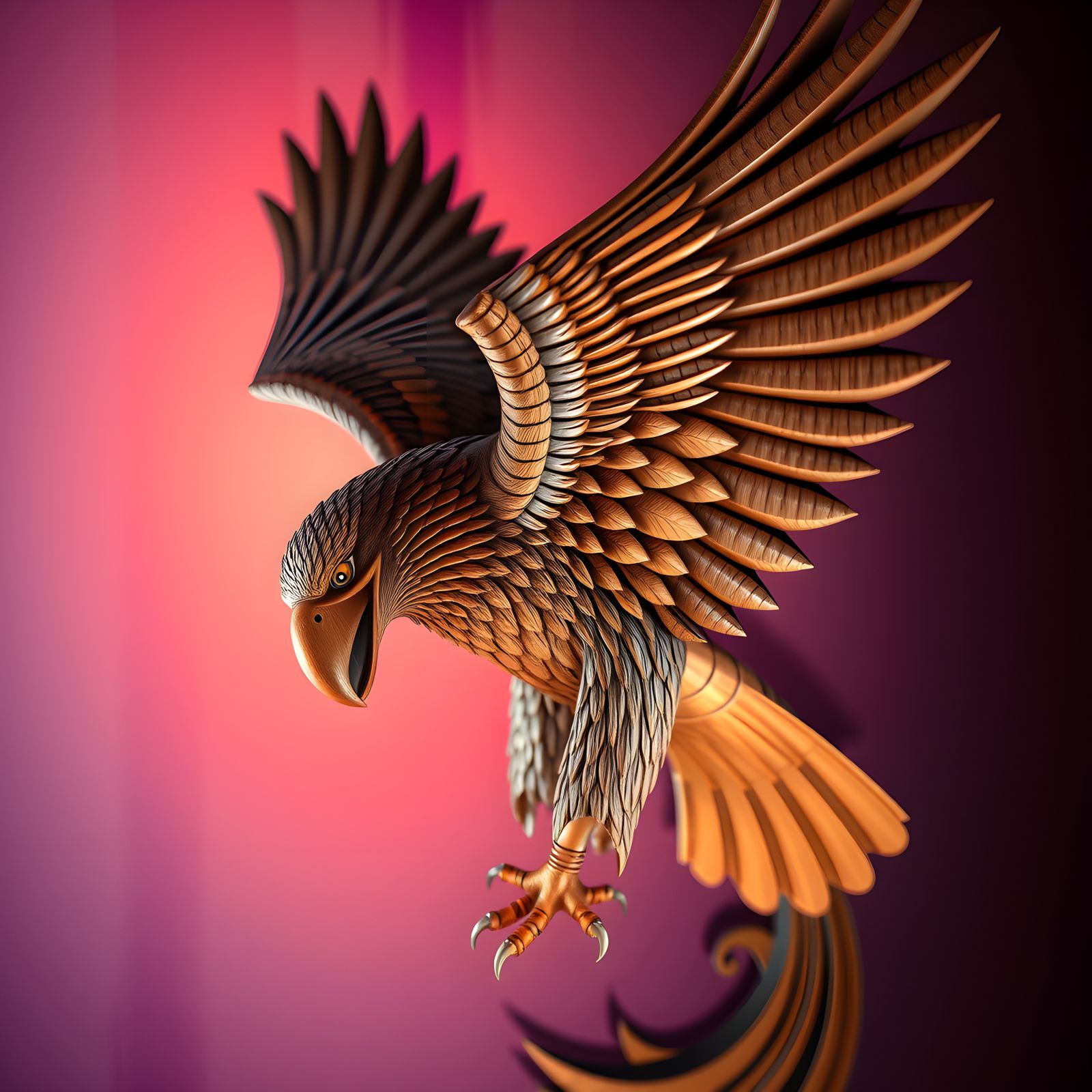 Detailed Carved American Eagle with Indian Wood Textures