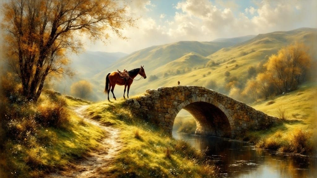 Packhorse Bridge in Lancashire, England as Oil Painting
