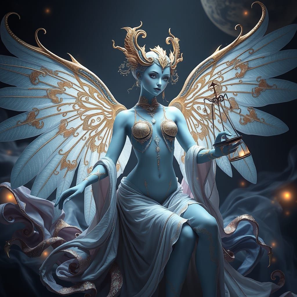 Regal Libra Angel in Ethereal Blue and Gold