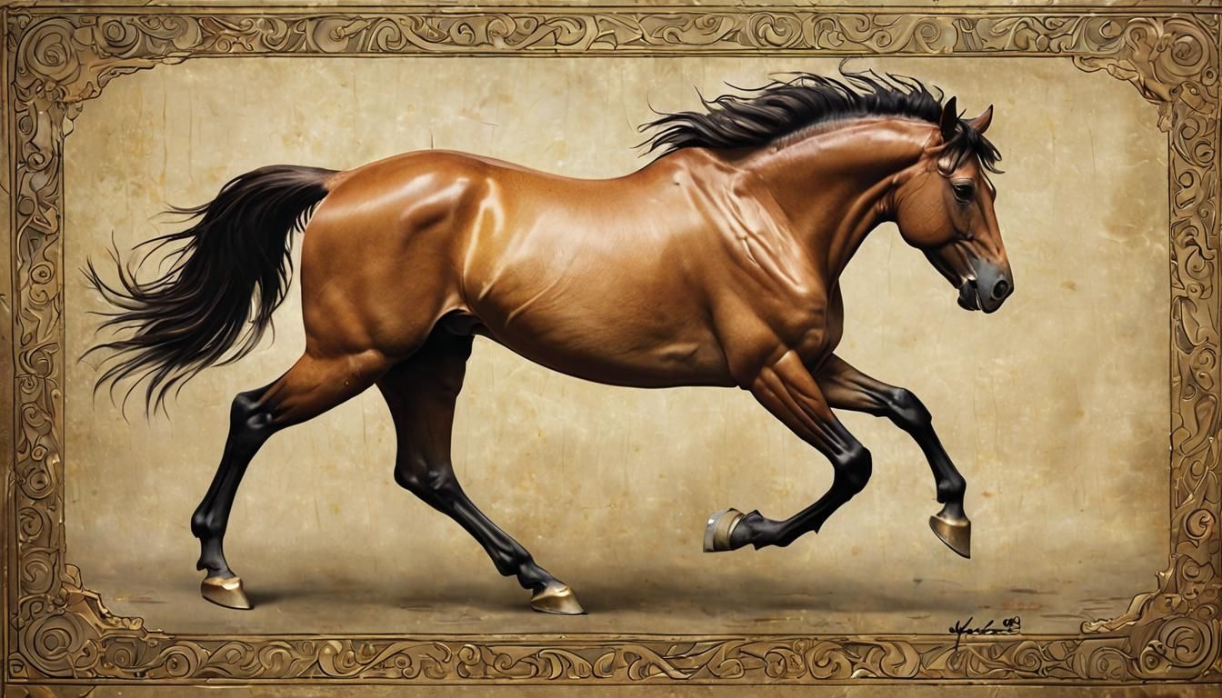 galloping horse, polished gold and bronze metal, Art Deco, B...