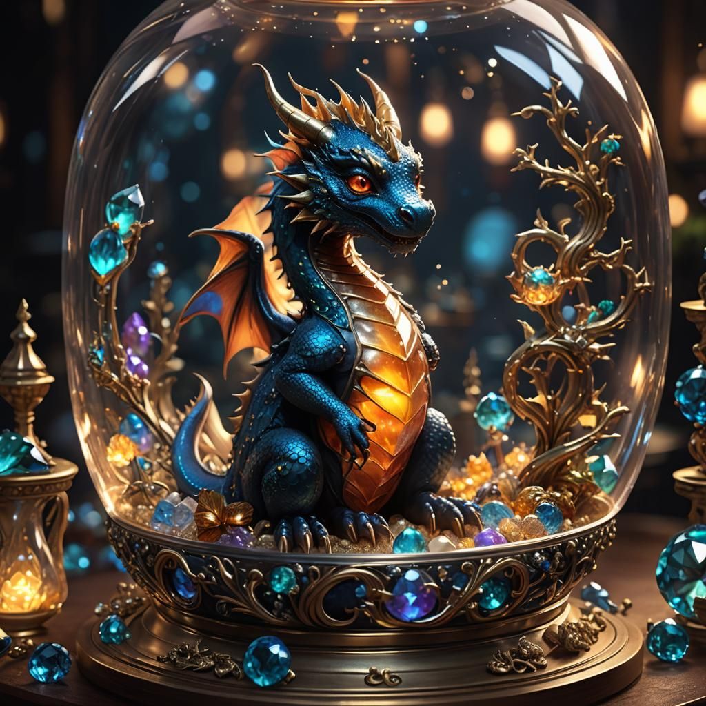 Miniature Dragon in Glass Jewelry Box
