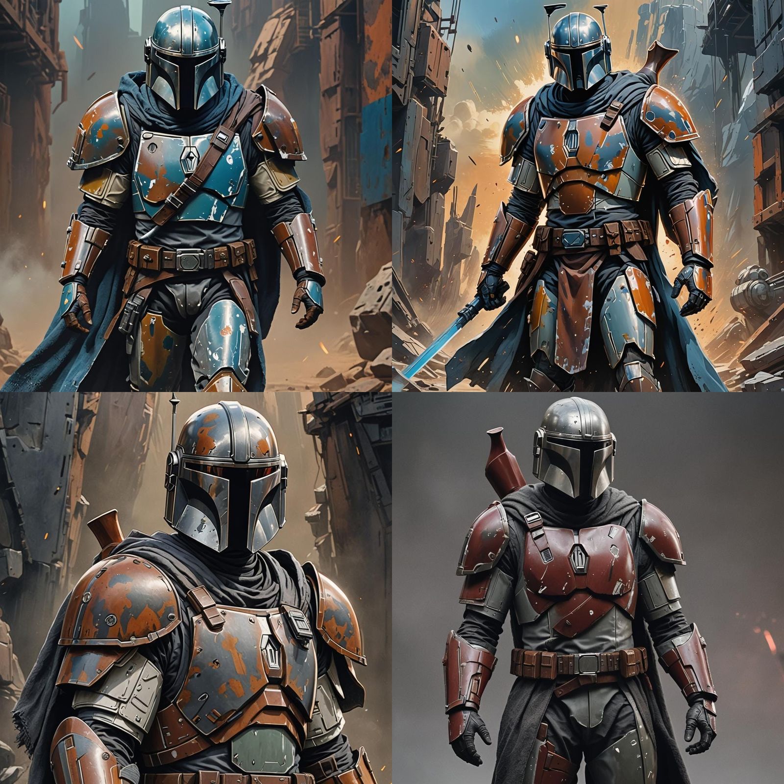 Mandalorian in Rusted Beskar Armor: Cel-Shaded Manga Art