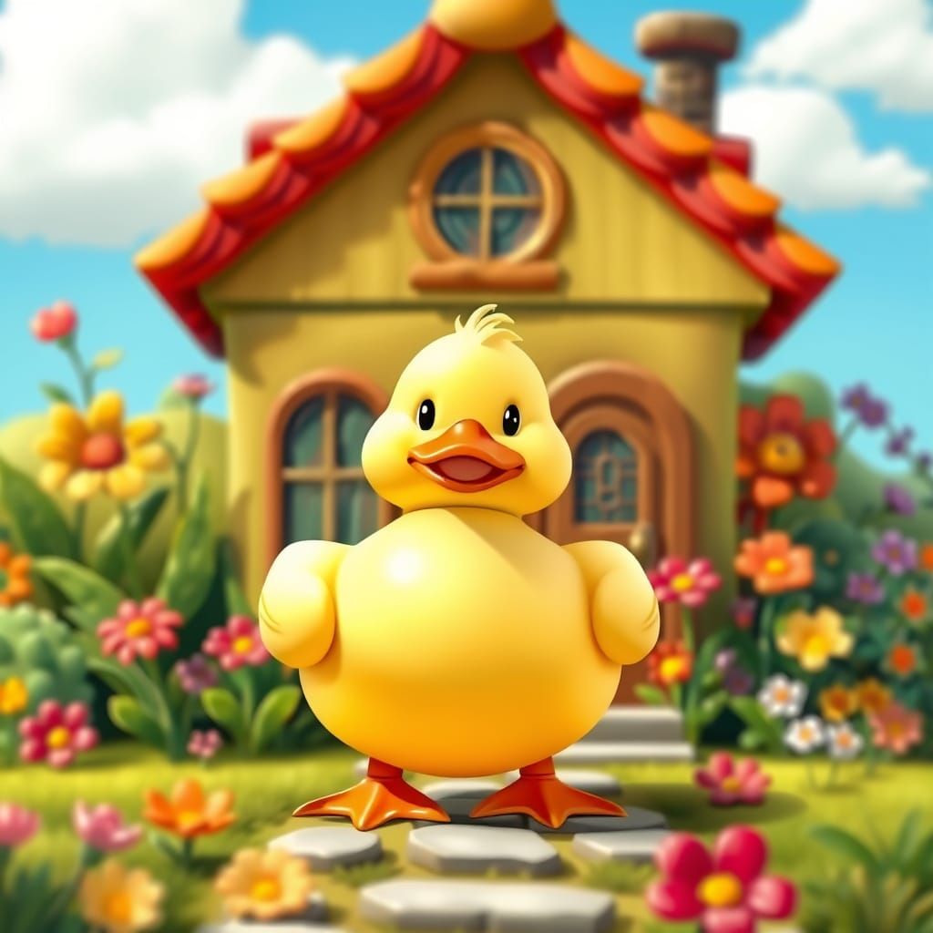 Fantastical Rubber Duck House with Whimsical Illustration St...