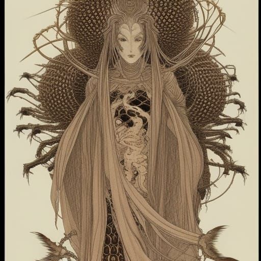 Alien Hive Queen: Technical Drawing in Dark Style