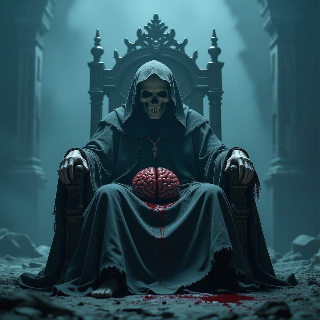 Malevolent Sloth on Skeleton Throne in Dark Aesthetic