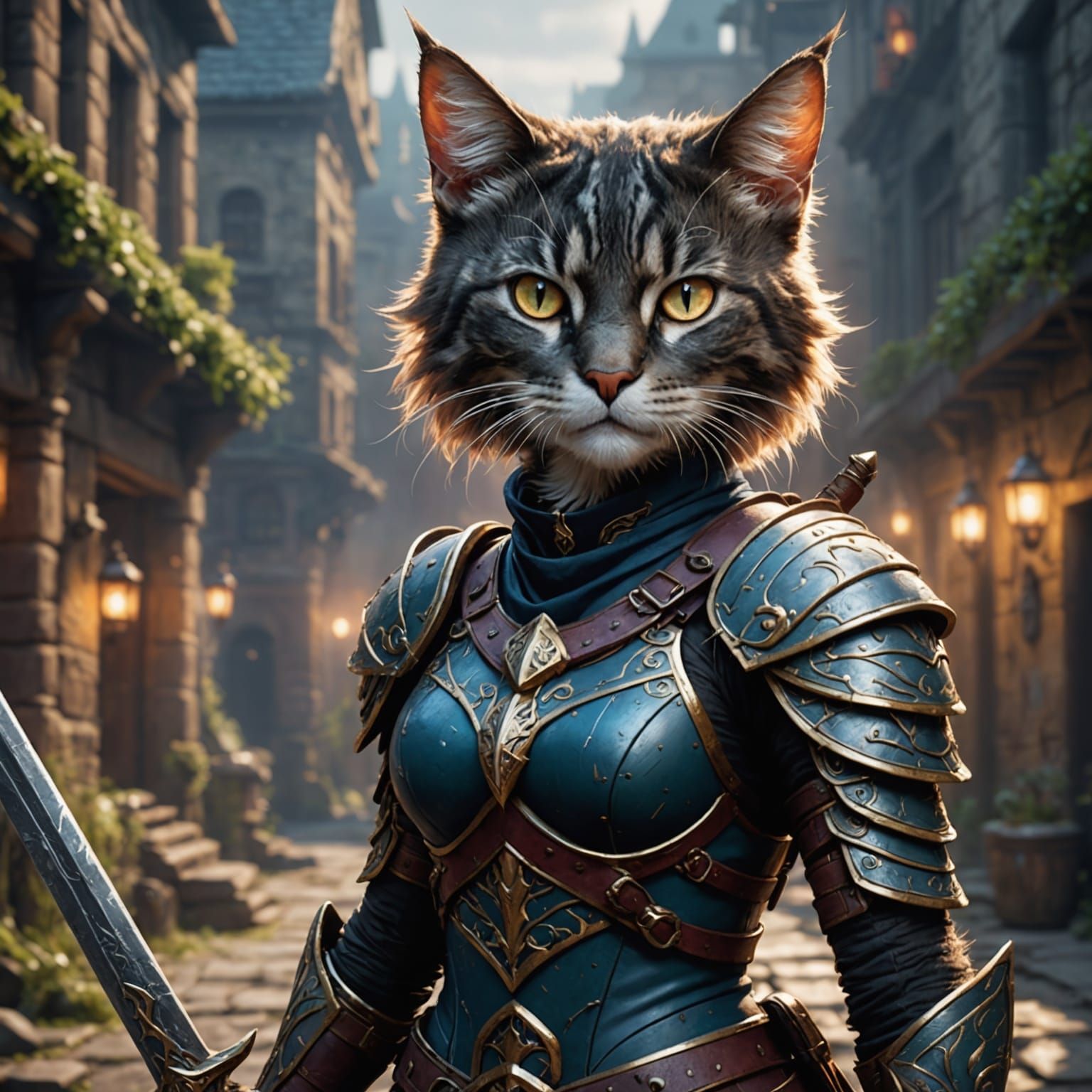 Fantasy Warrior Cat Girl Digital Art