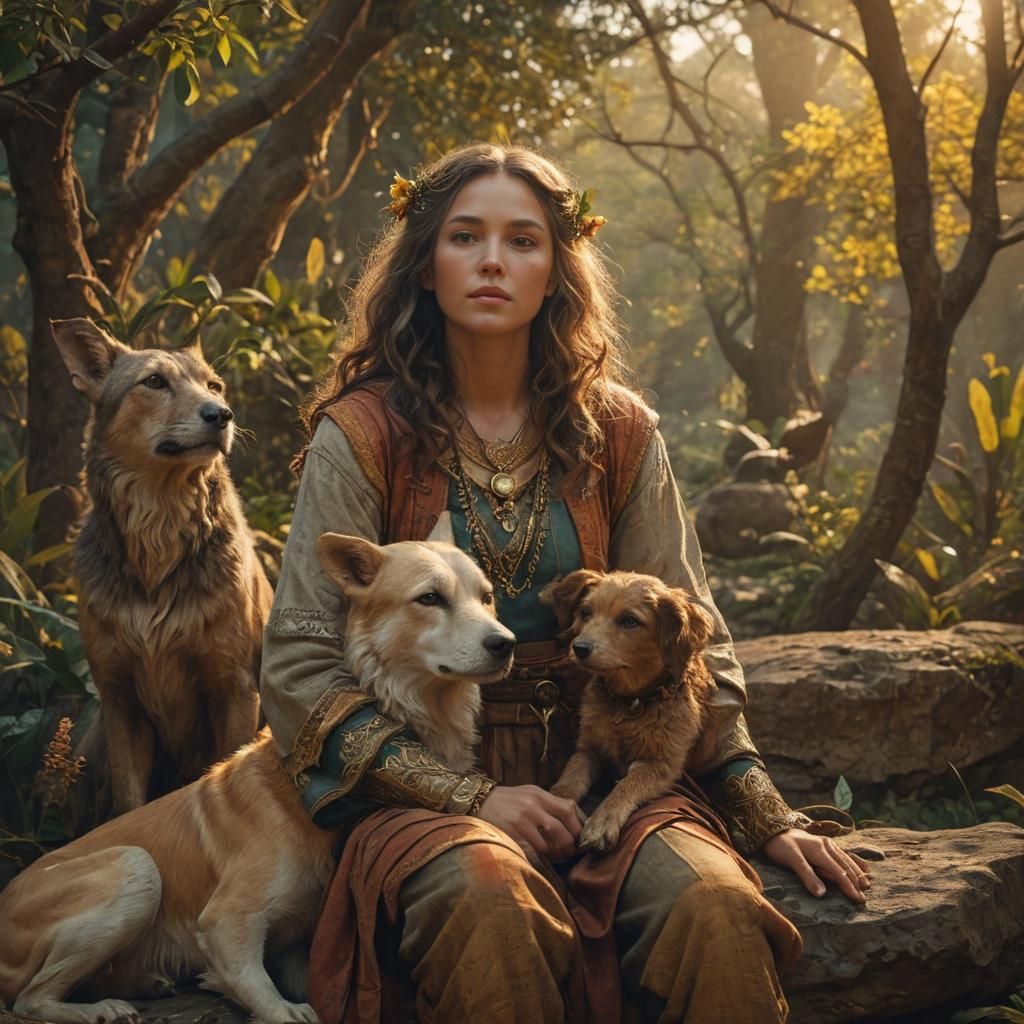 Fantasy Portrait of an Old Figure with Animal Friend