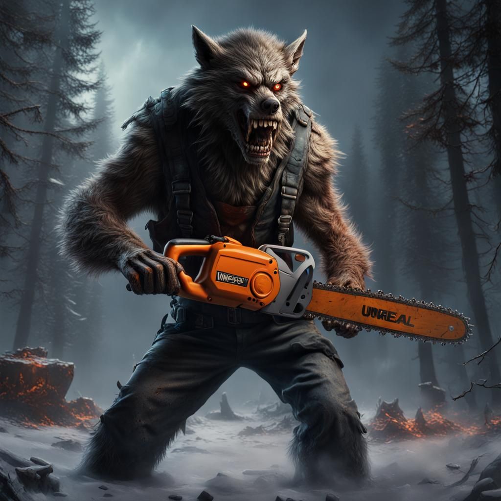Werewolf with Chainsaw: Detailed Fantasy Art