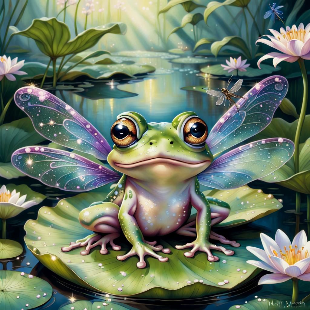 Frog with Dragonfly Wings on Lilypad